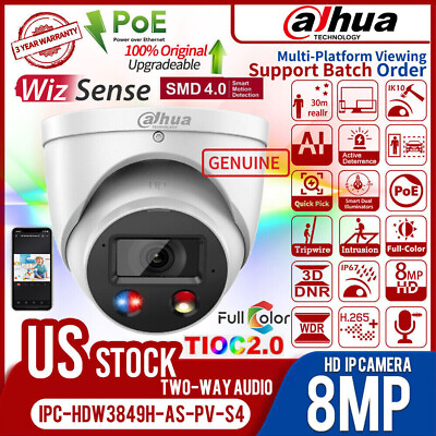 #ad Dahua Brand Original 8MP 4K IPC HDW3849H AS PV S4 TiOC 2.0 SMD 4.0 AI IP Camera $128.28