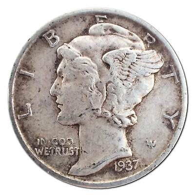 #ad 1937 S Mercury Dime VF Very Fine 90% Silver $7.54