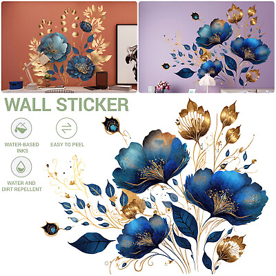 Self adhesive Removable Wall Sticker amp; Decal Blue Flowers Living Room $9.49