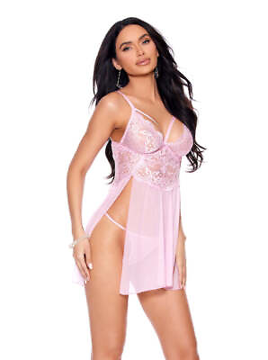 #ad Elegant Moments Spring Mesh Lace Side Slits Babydoll Pink $24.00