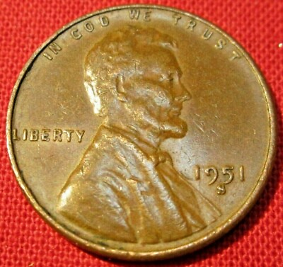 #ad 1951 S Lincoln Wheat Cent Circulated G Good to VF Very Fine 95% Copper $1.68