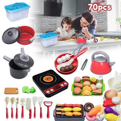#ad 70Pc Kids Kitchen Toy Set with Induction Cooktop Toddler Pretend Cooking Playset $27.99