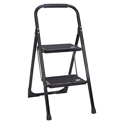 #ad Steel Folding 2 Step Stool Ladder Adults With Soft Grip Handle 330 Lbs Black $48.54