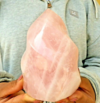 #ad 1240g Lovely Natural Pink Rose Quartz Crystal Point Free Flame Healing Specimen $145.00