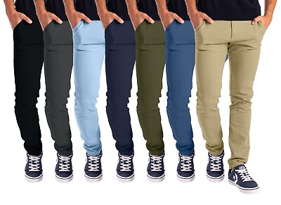 #ad Mens Stretch Skinny Slim Fit Chino Pants Flat Front Casual Super Spandex Trouser $20.39