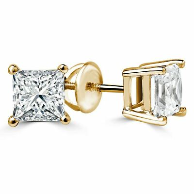 #ad 1 2 ct. White Sapphire Princess Screw back Studs Yellow Gold plated 925 Silver $32.00