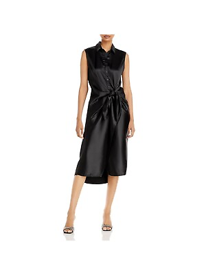 #ad AQUA Womens Black Sleeveless Collared Midi Cocktail Shift Dress S $4.24