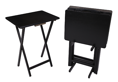#ad Mainstays Indoor Folding Table Set of 4 in Black 4 Tables1 Rack Stand $49.95