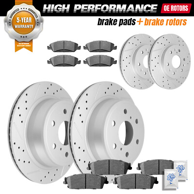 #ad Front Rear Drilled Rotors Brake Pads for Chevy Tahoe Silverado GMC Sierra 1500 $239.00