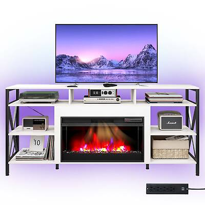 #ad TV Stand with Electric Fireplace APP amp; Remote Control Wood Storage Cabinet Shelf $303.04