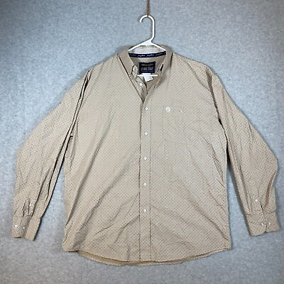 #ad Wrangler George Straight Shirt Men Large Beige Geometric Long Sleeve Button Down $12.52