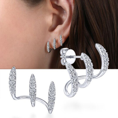 #ad Fashion Women 925 Silver Stud Earring Engagement Gift Cubic Zircon Jewelry C $3.09