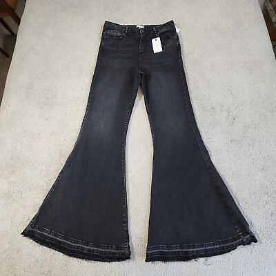 #ad Forever 21 Womens Denim jeans Size 32 High rise Slim Fit Flared Leg Black New $19.99