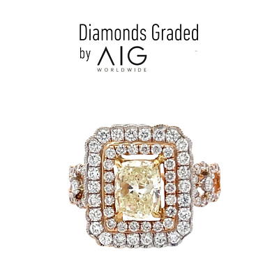 #ad AIG Certified 2.52 CT Yellow VS2 Natural Diamond Ring Cushion Cut 18K Gold $2845.25