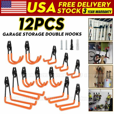 #ad 12 Pack Steel Garage Storage Utility Double Hooks Wall Organizer Tool Hanger $22.79