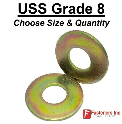 #ad USS Flat Washers Thru Hardened Grade 8 Yellow Zinc Choose Size amp; Qty $8.64