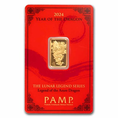 #ad 2024 5 gram Gold Bar PAMP Lunar Legends Azure Dragon In Assay $474.69