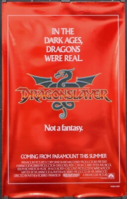 #ad Dragonslayer 1981 ORIG 26X41 RED FOIL STYLE MOVIE POSTER DISNEY PETER MacNICOLE $300.00