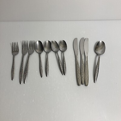 #ad Vintage Lot of 11 Superior Stainless USA Fork Knife Spoon Radiant Rose $23.06