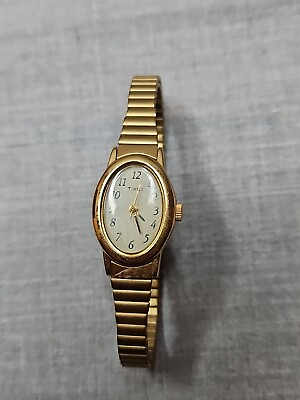 #ad Vintage Timex Quartz Women#x27;s Watch Gold Tone Expandable Band Oval Face $19.99