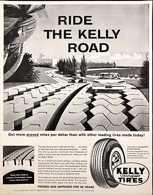 #ad 1960 Kelly Springfield Tires Vintage Print Ad Ride The Kelly Road Auto $11.40
