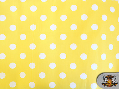 #ad Polycotton Printed BIG DOTS WHITE YELLOW BACKGROUND 56quot; wide by the yard $4.45