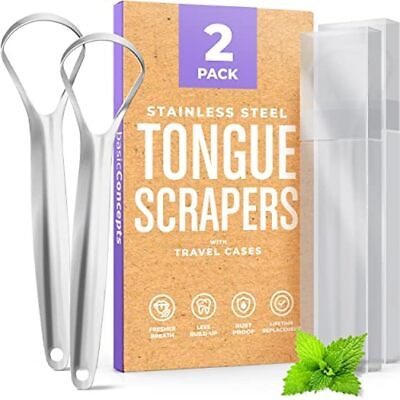 #ad #ad 2 Pack Tongue Scraper with Cases100% Stainless Steel Tongue Cleaner Care Tool $4.95