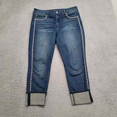 #ad NYDJ Jeans Womens 14W Blue Denim Wide Cuff Ankle Embroidered Distressed Casual $24.97