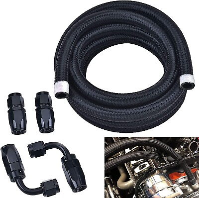 #ad 8AN Fitting Stainless Steel Braided Oil Fuel Hose Line Kit 5Feet 4 Black AN8 $26.95