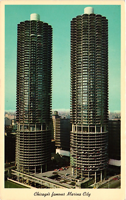 #ad Vintage Postcard Marina City Twin Tower Apartment Complex Chicago IL C1950 $9.99