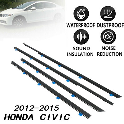 #ad 4pc Weatherstrip Window Moulding Trim Seal Belt For 2012 2015 Honda Civic Sedan $27.99