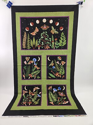 #ad Dark Forest Fabric Panel Earthy Mushrooms Moon Phases Luna Moths Morning Glories $8.99