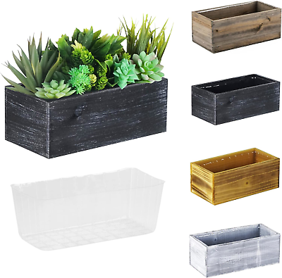 #ad CYS EXCEL Natural Black Wood Rectangle Planter Box with Removable Plastic Liner $19.07