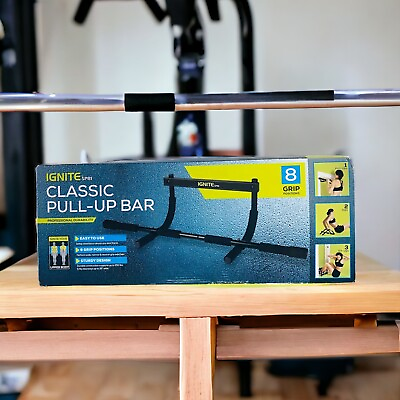 #ad Classic Chin Pull Up Bar 8 Grip Positions 3 Stations fits up to 32” Door 250lbs $14.87