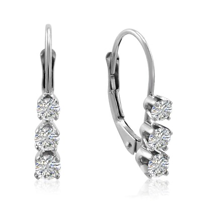 #ad IGI Certified 1 2ct Three stone Diamond Leverback Earrings set in 14K White Gold $329.95