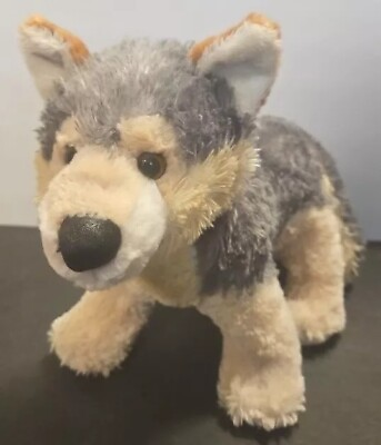 #ad Aurora World Plush Timber Wolf 10”Gray Tan Stuffed Animal Wild Dog Realistic EUC $12.00