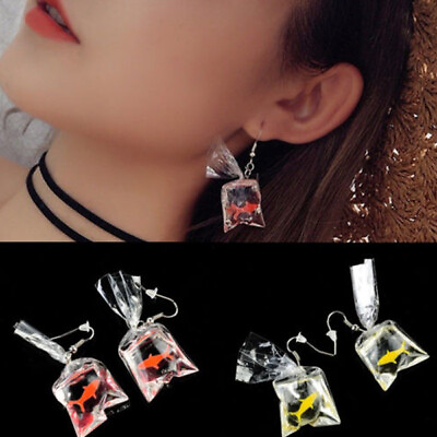 #ad Fashion goldfish in plastic bag Ear Drop Earrings Tassel Lovely Goldfish Earring C $2.78