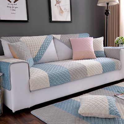 #ad Sofa Cover Plush Striped Sofa Seat Cushion Anti Slip Flannel Sofa Armrest Cover $96.60