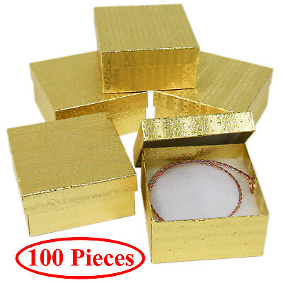 #ad Cotton Filled Gift Box Fancy Gold Foil Jewelry Boxes Cardboard Display 100 Pcs $147.99