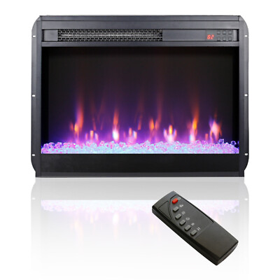 #ad 23 Inch Electric Fireplace Insert Ultra Thin Heater with Crystal Realistic Flame $128.00