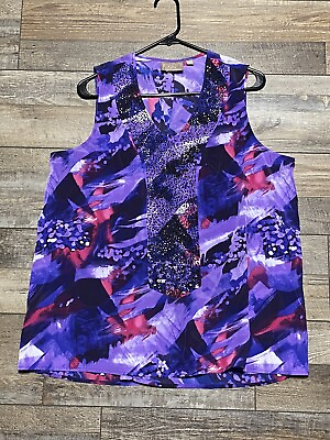 #ad Kelly By Clinton Kelly Printed Sequin Knit Tank Purple Floral Large Lg $8.00