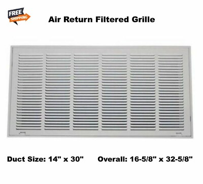 #ad Air Return Filtered Grille Vent Cover 14quot; x 30quot; Duct Size White Wall Ceiling $49.85