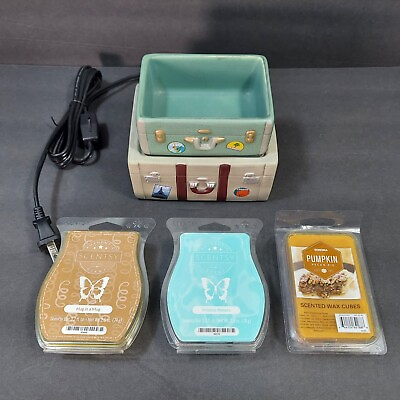 #ad SCENTSY quot;Bon Voyagequot; Element WAX WARMER 2 piece stacked suitcases Free Wax $29.99