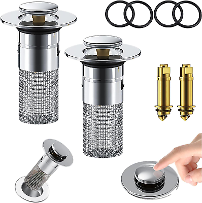 #ad 2Pcs Bathroom Sink Hair Catcher Pop Up Drain Filter with Stainless Steel Basket $17.57