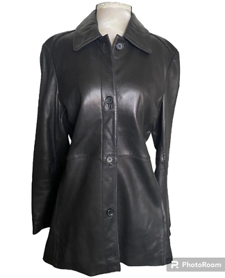 #ad Marc New York Andrew Marc Black Genuine Leather Button Down Blazer Jacket Size M $106.25