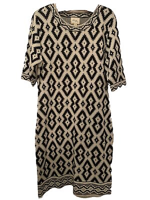 Beige By ECI Black And White Geometric Sparkle Holiday Sweater Dress Sz Large $19.99