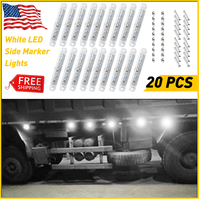 #ad 20 PCS White LED Marker Side Light Clearance Lamp for Car Truck Trailer 12V USA $17.99