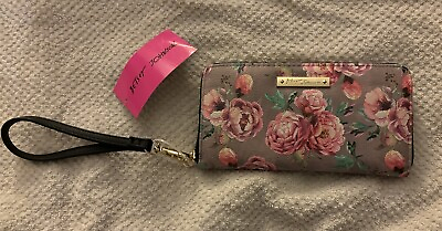 #ad Betsey Johnson Pink amp; Gray Floral Wristlet NWT $28.00