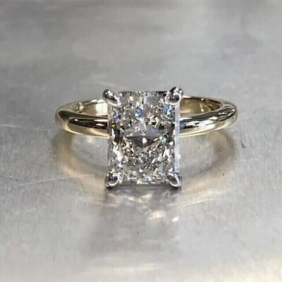 #ad 2.50Ct Radiant Natural New Moissanite Engagement Ring 14K Solid Yellow Plated $461.99