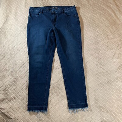 #ad Michael Kors Womens 12 Denim Jeans Blue Izzy Skinny Raw Hem Fray Dark Wash $17.99